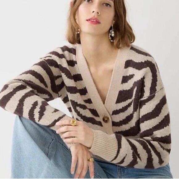J. Crew Sweaters - J. Crew Alpaca Blend Ribbed Long Sleeve Cardigan Sweater Zebra Stripe Women's L